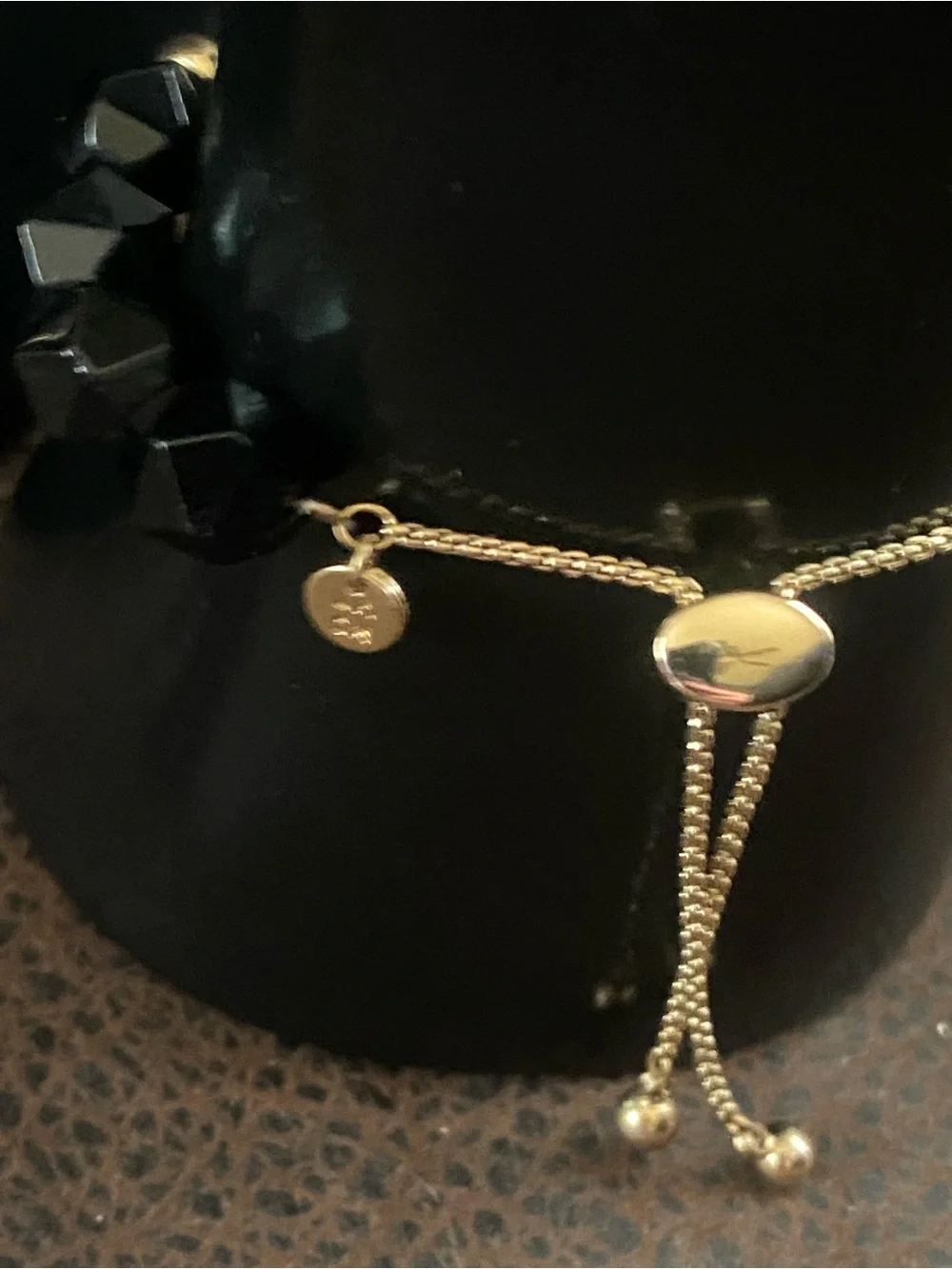 Gold-Tone and Black Oval Pendant Necklace, Bracelet w/slide, Earrings & Ring